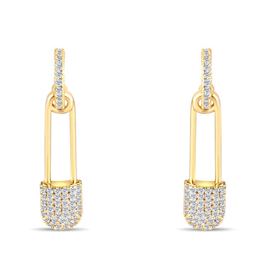 Pavé safety pin earrings, 32 mm