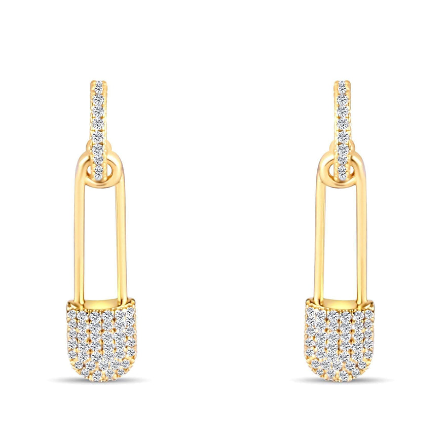 Pavé safety pin earrings, 32 mm