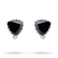 Silver-tone earrings with a black triangular stone framed by tiny metal beads