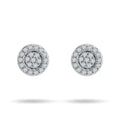 Round silver-tone stud earrings with a dense cubic zirconia rosette and sparkling rim