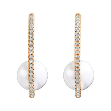 Faux pearl oval hoop earrings, 27 mm
