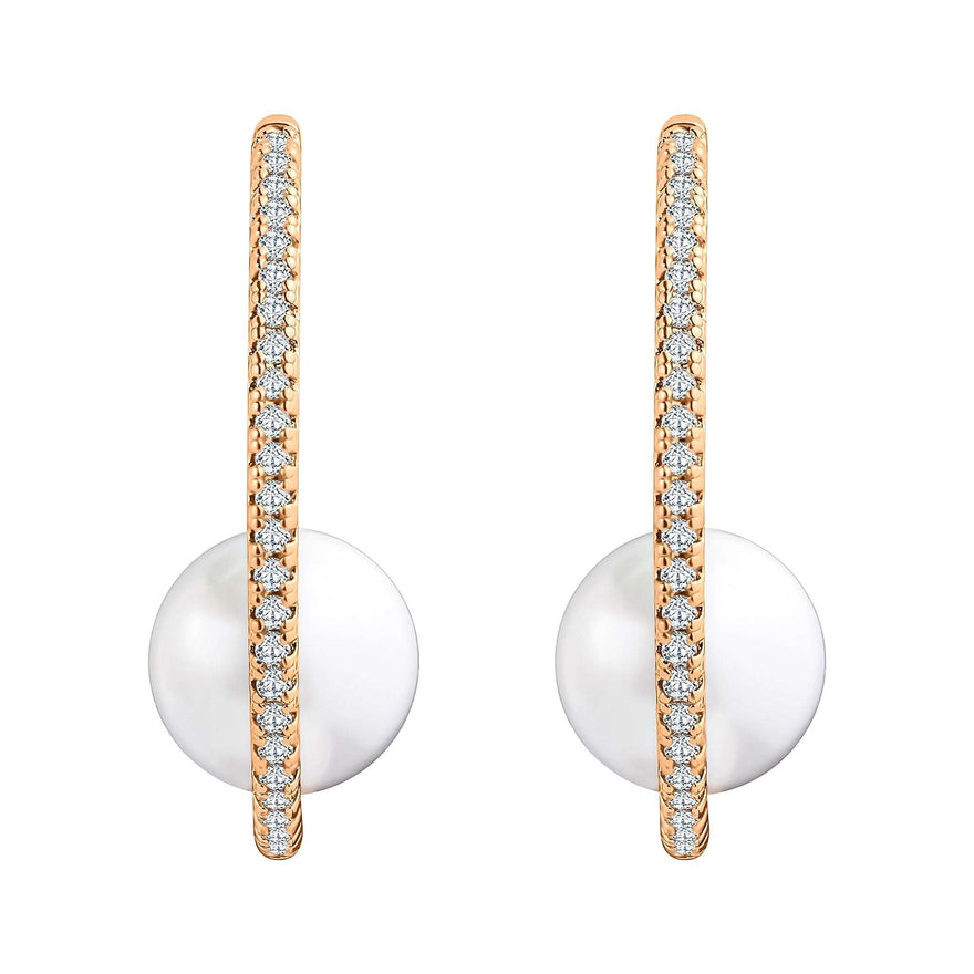 Faux pearl oval hoop earrings, 27 mm