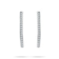 Elongated earrings with a row of cubic zirconia, platinum plating, white background