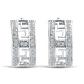 Platinum-plated earrings with a Greek meander and two rows of cubic zirconia