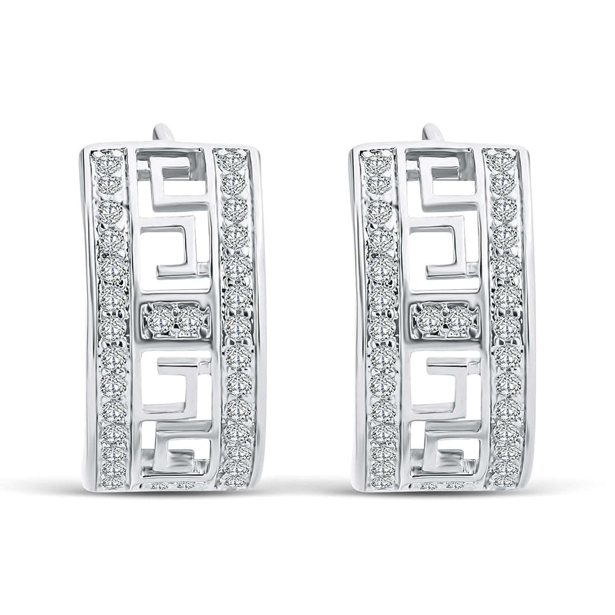Two-row Greek key hoop earrings, 18 mm