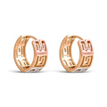 Gold-plated hoop earrings with a cut-out Greek meander pattern and a pink accent