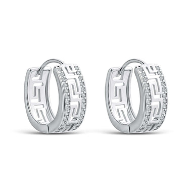 Wide Greek key hoop earrings, 18 mm