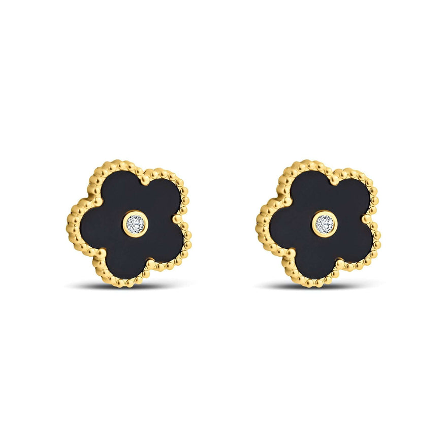 Flower studs with black enamel