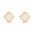 Studs with a milky white polished stone in a wavy gold-tone frame