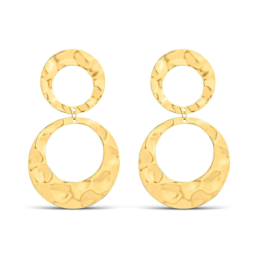 Hammered double-circle drop earrings