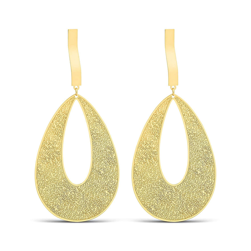 Engraved teardrop earrings, 9.5 cm