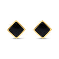 Square earrings with smooth black enamel in a gold-tone frame