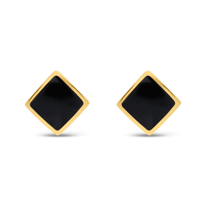 Square black enamel stud earrings