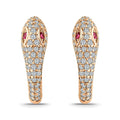Gold-plated snake head earrings paved with cubic zirconia, with pink eyes
