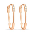 Elongated gold-plated safety pin earrings with four clear cubic zirconia and leverbacks