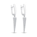 Long earrings with a pointed cone paved in cubic zirconia, leverback clasp