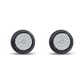 Round earrings with a black ceramic rim and a sparkling zirconia rosette