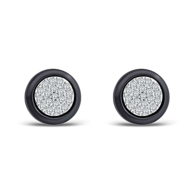 Round black ceramic earrings, 11 mm