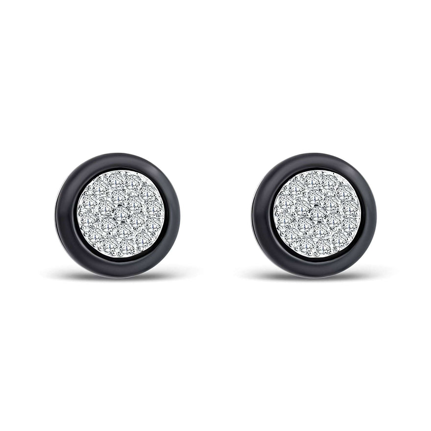 Round black ceramic earrings, 11 mm