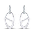 Oval open chain link earrings with a cubic zirconia bar, in a silver tone
