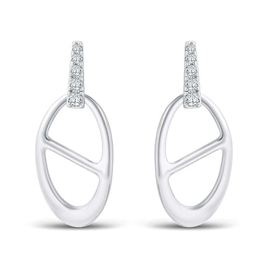 Oval link earrings with a zirconia bar