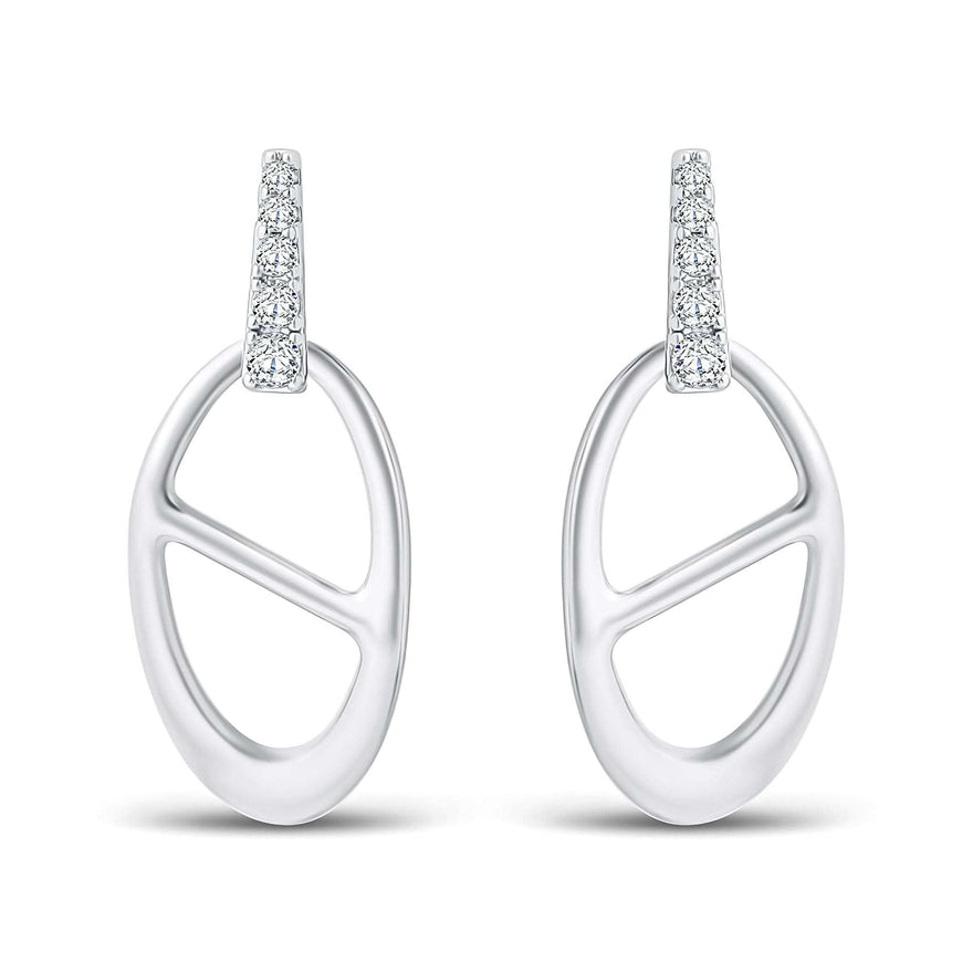 Oval link earrings with a zirconia bar