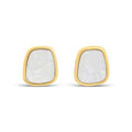 Geometric earrings with a pearly white inlay and a warm gold-tone frame