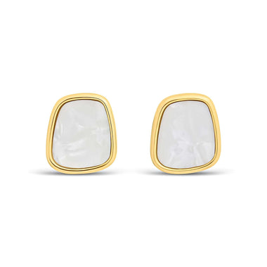 Pearly white enamel earrings, 17 mm