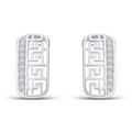 Rectangular silver-tone earrings with a Greek meander and a row of cubic zirconia