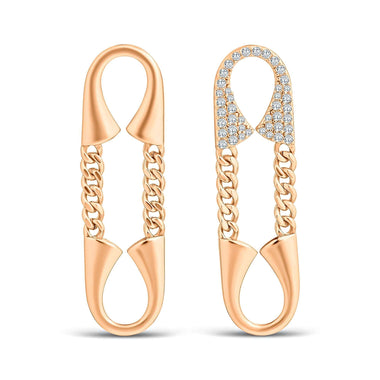 Asymmetric safety pin chain earrings