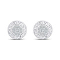 Round silver-tone earrings with a Greek meander and a zirconia circle