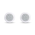 Round earrings with a white ceramic rim and a sparkling cubic zirconia centre