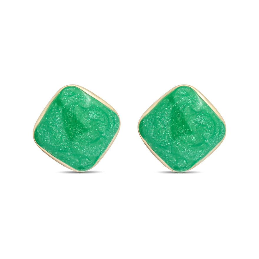 Green enamel rhombus studs, 19 mm