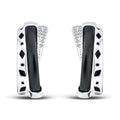 Black ceramic earrings with a row of cubic zirconia, rhodium finish and black rhombuses