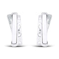 Geometric half-circle earrings with a white band, cubic zirconia row and rhodium finish