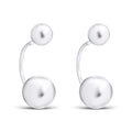 Two-in-one earrings with a large and a small shiny ball in a platinum tone
