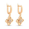 Gold-plated earrings with a four-leaf clover drop, clear crystals and leverback clasps