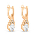 Gold-plated earrings with a large oval cubic zirconia, three small stones and leverbacks