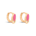 Compact gold-plated hoop earrings with a bright pink oval enamel accent
