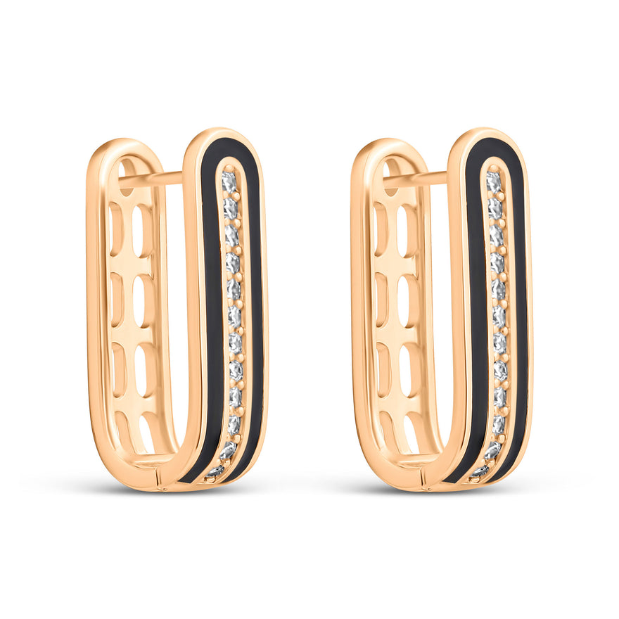 Black enamel rectangular earrings