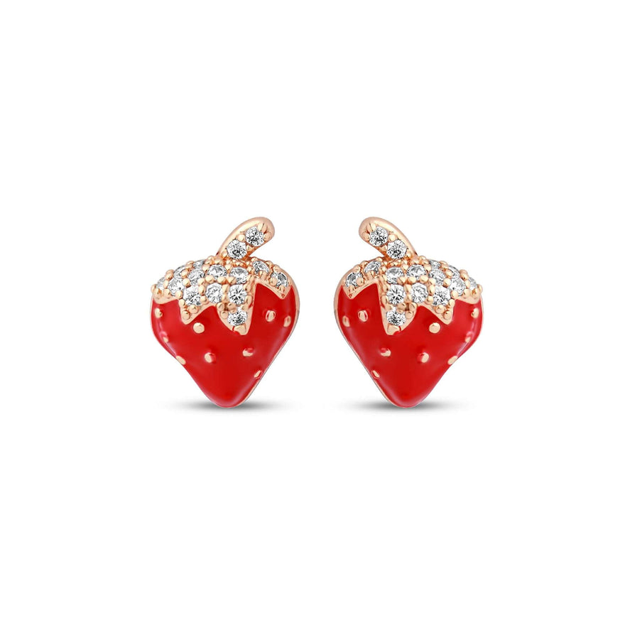 Red enamel strawberry stud earrings