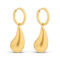 Gold-plated teardrop earrings with a smooth, puffed drop and round hoop