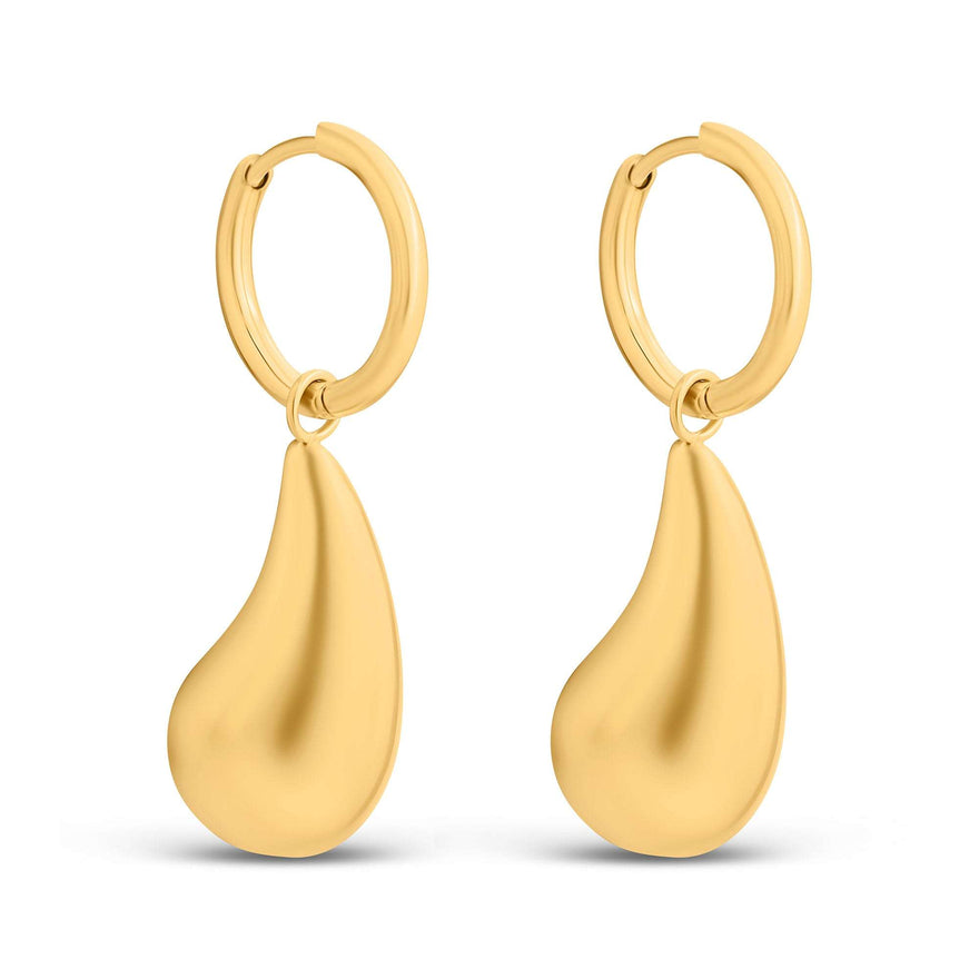Puffed teardrop hoop earrings, 40 mm