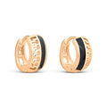 Wide gold-plated hoops with a black enamel band and meander cut-outs