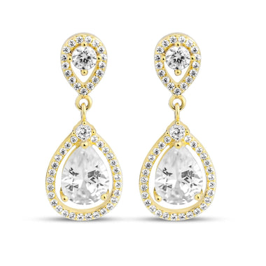Pear-cut halo drop earrings, 25 mm