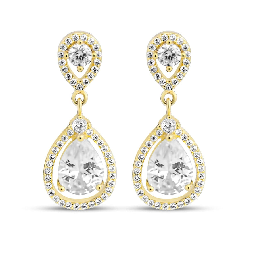 Pear-cut halo drop earrings, 25 mm