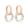 Gold-plated hoop earrings with a faceted champagne crystal ring