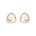 Rose gold-tone studs with a white faux pearl and round cubic zirconia outline