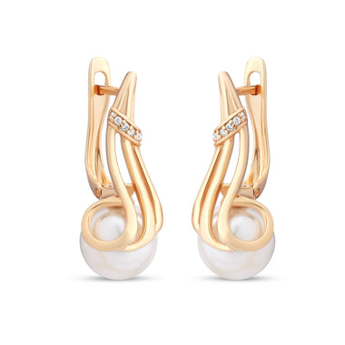 Twisted-loop pearl earrings, 25 mm
