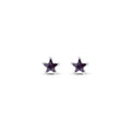 Close up of stud earrings with violet star-shaped cubic zirconia
